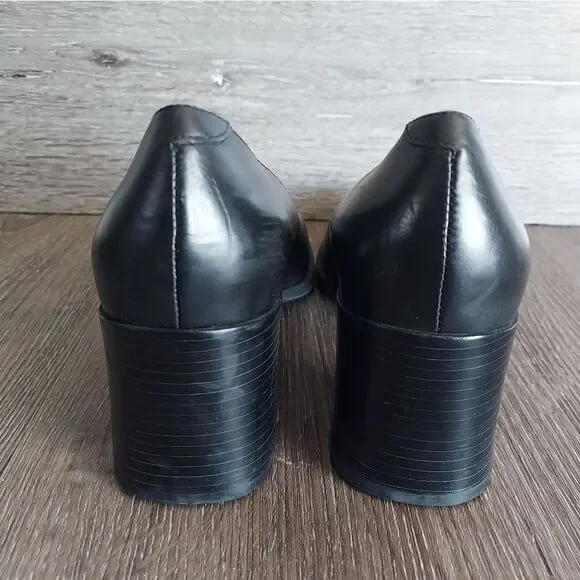 Vintage Aerosoles Black Leather Block Heel Pumps Size 10B - Picture 5 of 8